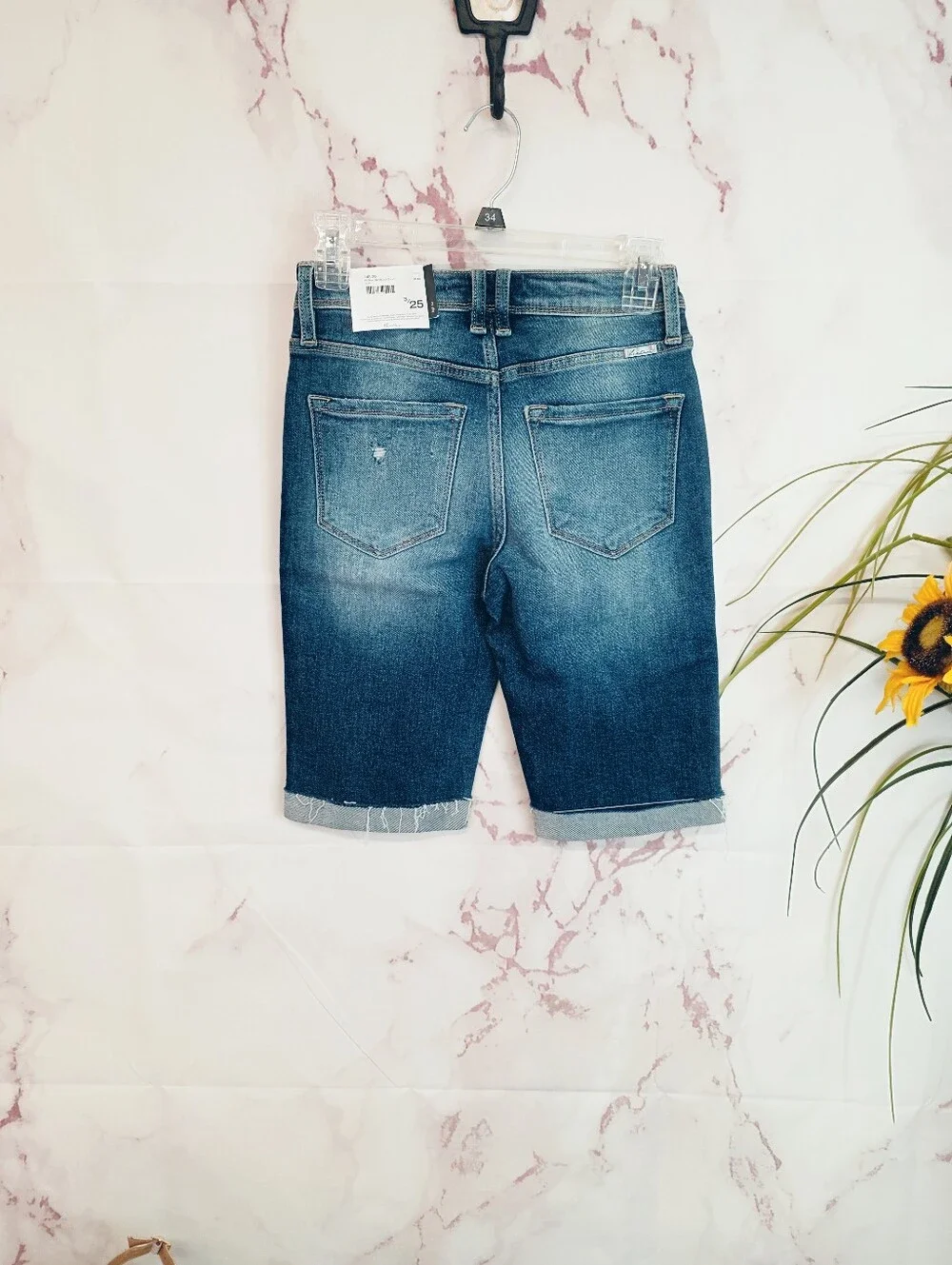 NWT Kancan Bermuda Denim Shorts Size 3/25 Distressed Stretch Cuffed